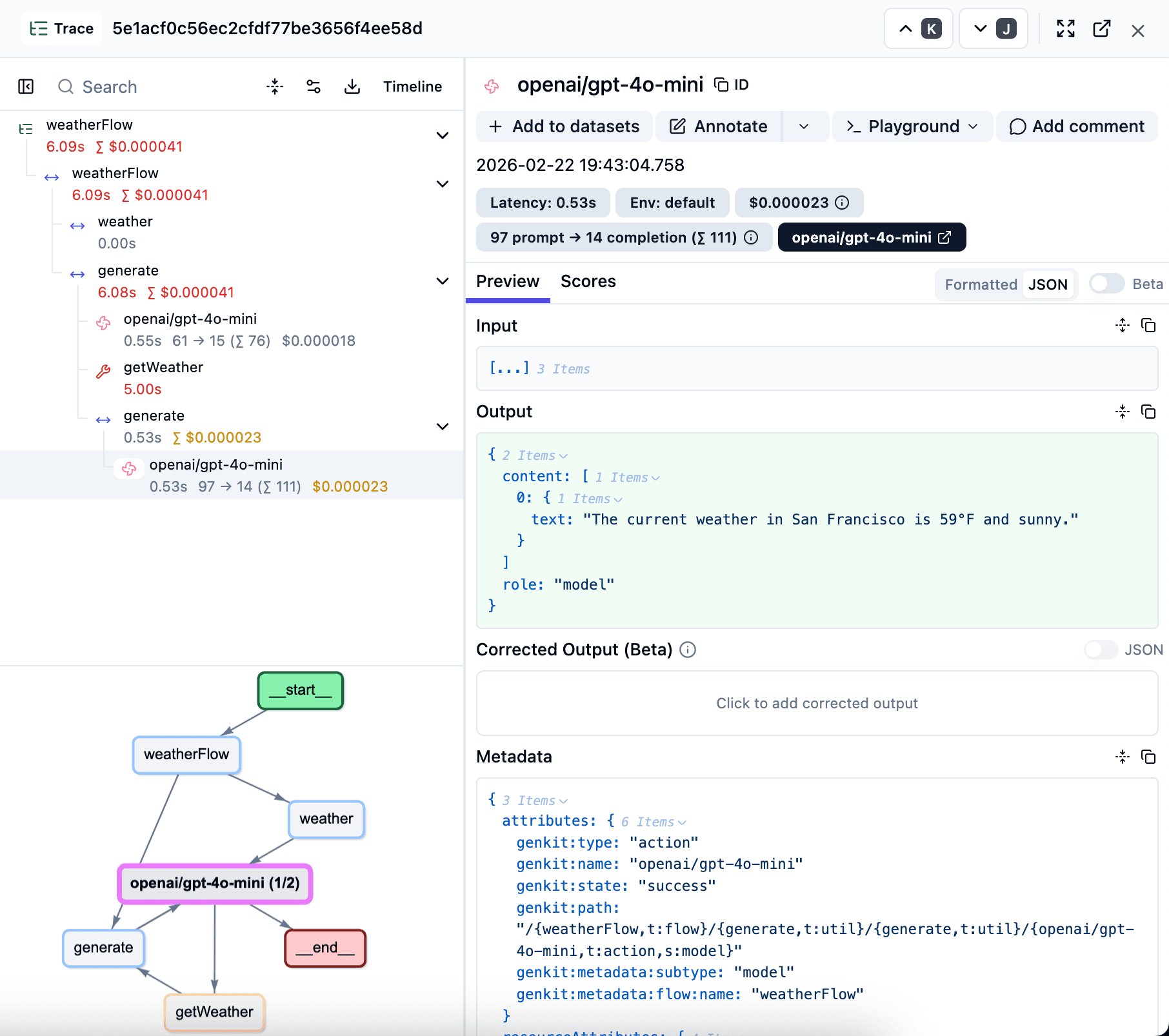 Genkit trace in Langfuse